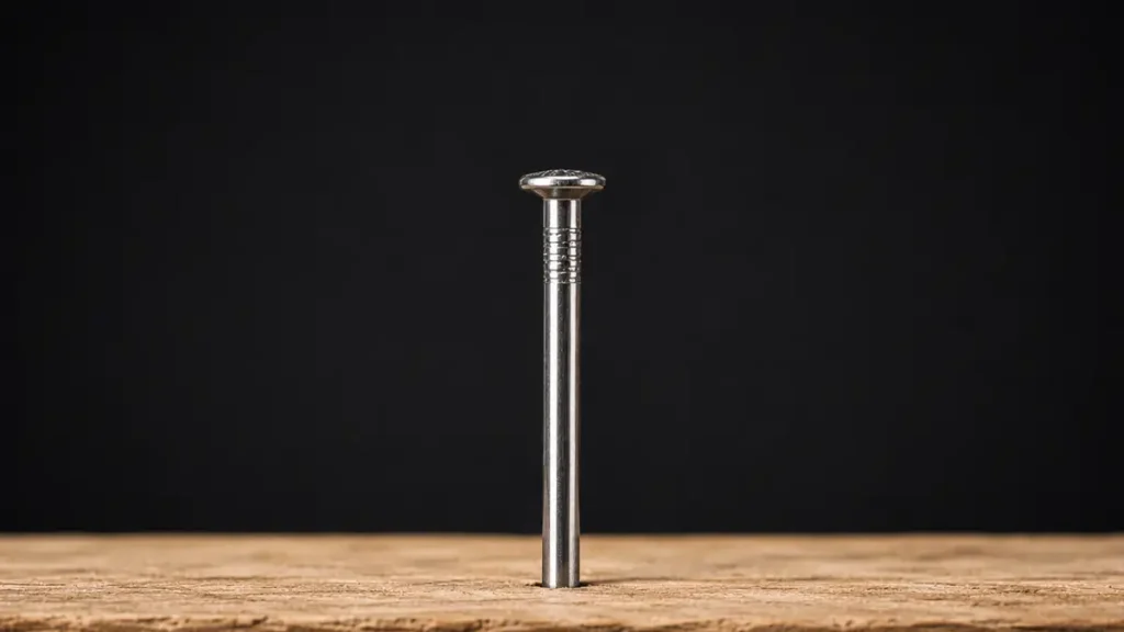 clavo a medio clavar sobre una mesa de madera