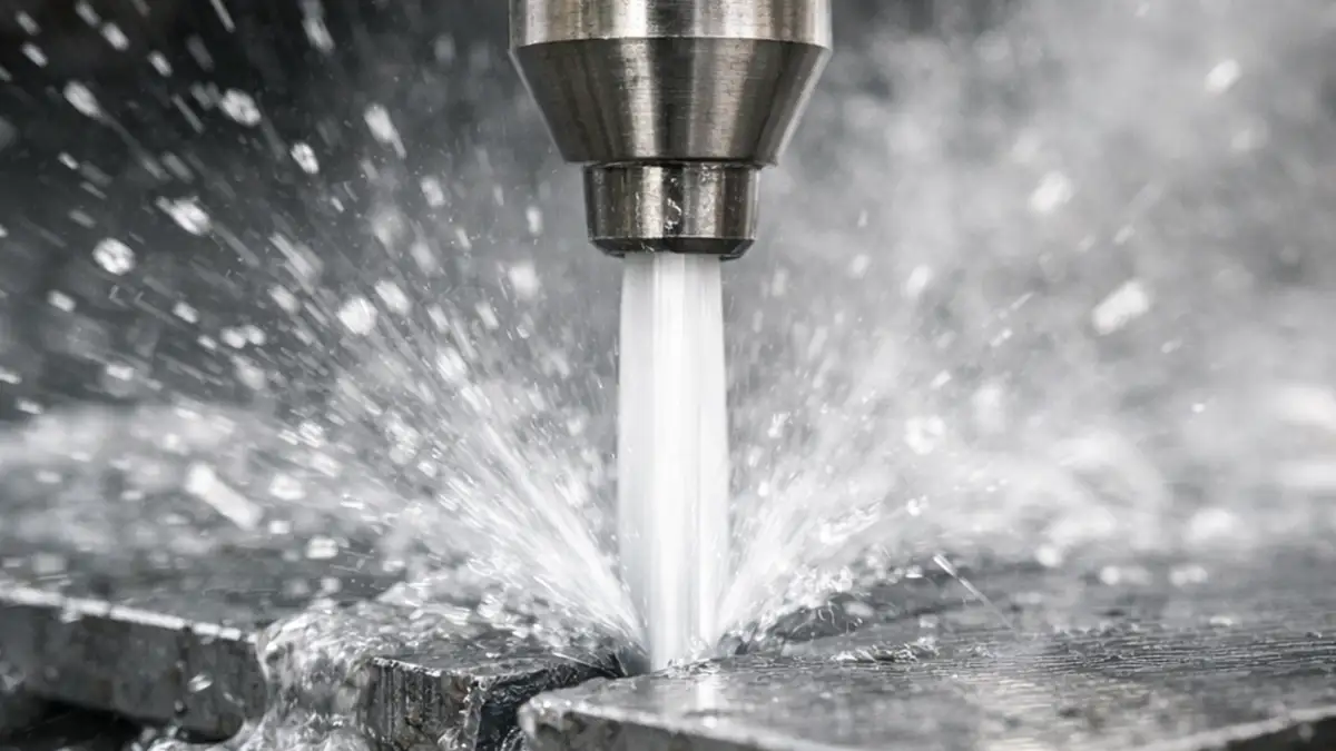 maquina de corte con agua cortando placa de metal