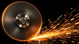 disco de amoladora girando a altas revoluciones tirando chispas