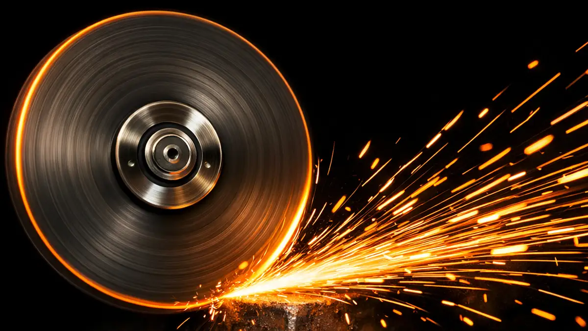 disco de amoladora girando a altas revoluciones tirando chispas