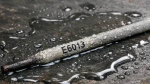 electrodo e6013 sobre una mesa de metal alcanzado por el agua