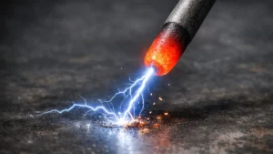macro foco a punta de un electrodo indicando el arco eléctrico imagen representación
