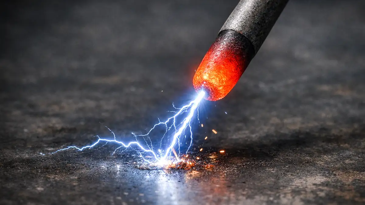 macro foco a punta de un electrodo indicando el arco eléctrico imagen representación