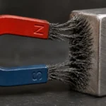 imán atrayendo partículas de metal de un bloque