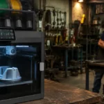 impresora 3d sobre una mesa en un taller de herrería y soldadura