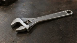 llave inglesa o francesa sobre una mesa de metal