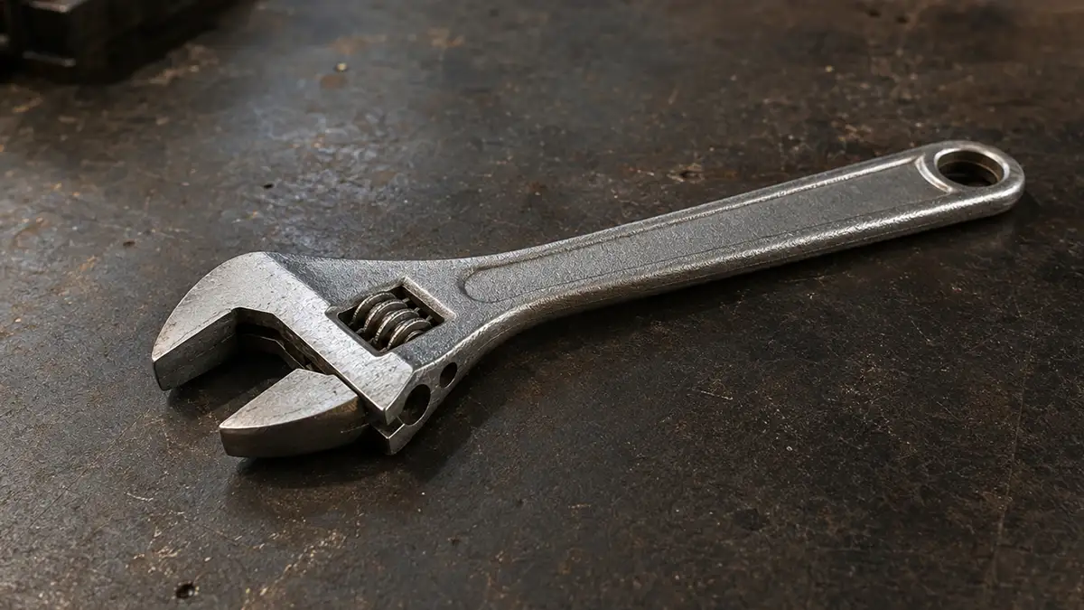 llave inglesa o francesa sobre una mesa de metal