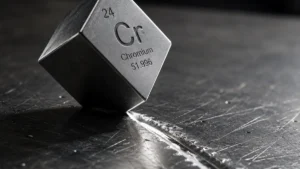 bloque de cromo rayando una superficie metálica