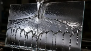 vidrio con metal liquido cayendo sobre el