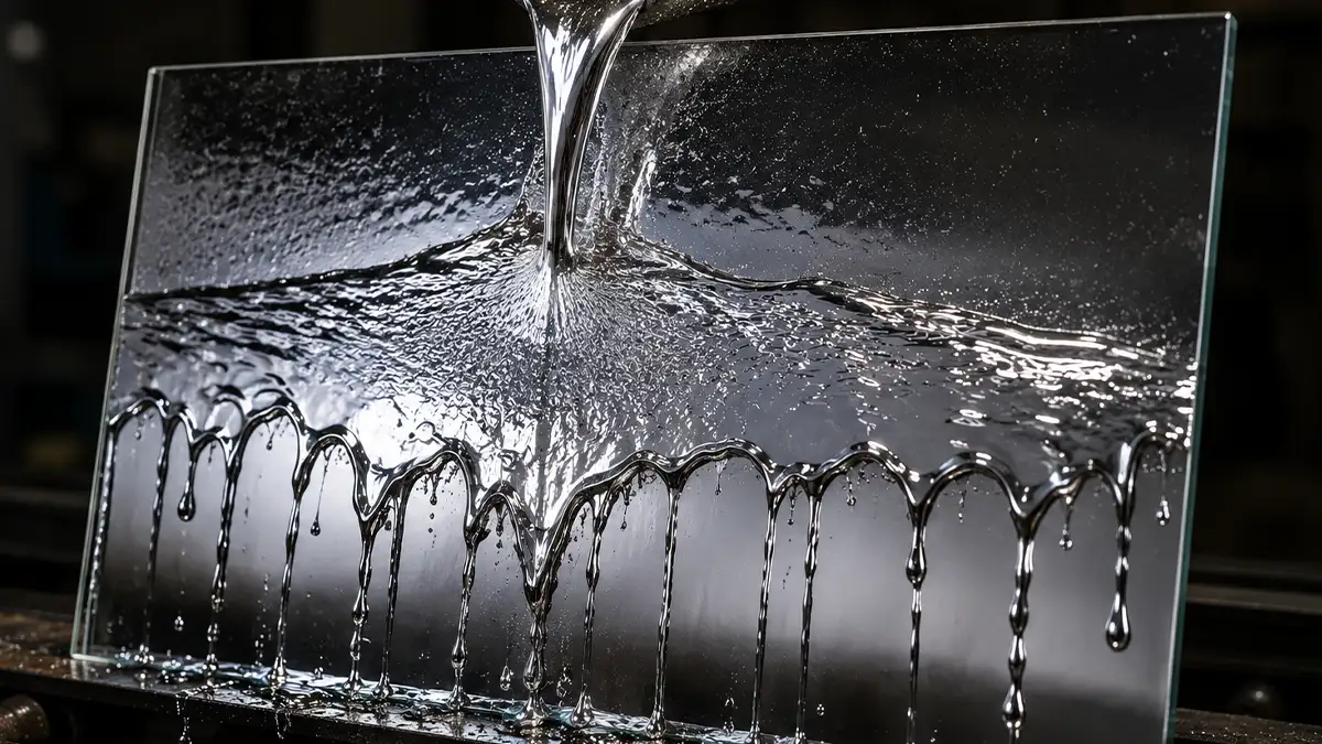 vidrio con metal liquido cayendo sobre el
