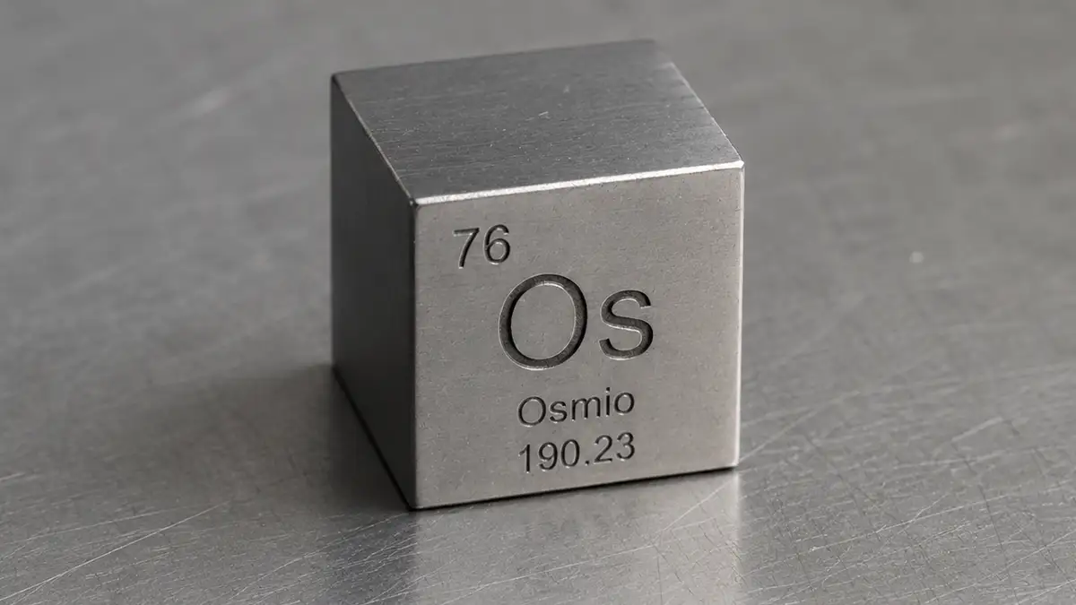 bloque de osmio sobre mesa metálica