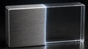 representación de un bloque de metal que se esta volviendo transparente
