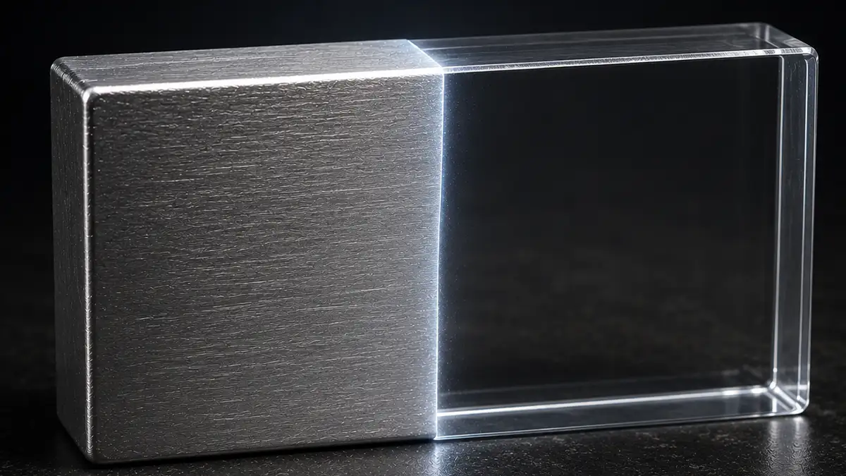 representación de un bloque de metal que se esta volviendo transparente