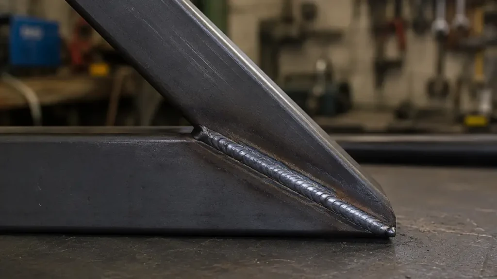 cordón realizado con electrodo en en perfil estructural de metal 