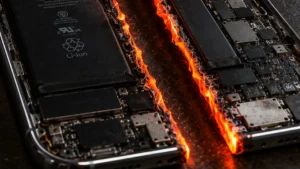 representación de un teléfono cortado al medio mostrando los componentes internos de diferentes metales