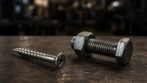 tornillos sobre una mesa del taller